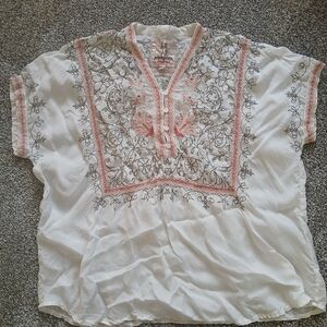 PETE & GRETA JOHNNY WAS SHORT SLEEVE EMBROIDERED SHIRT SIZE SMALL